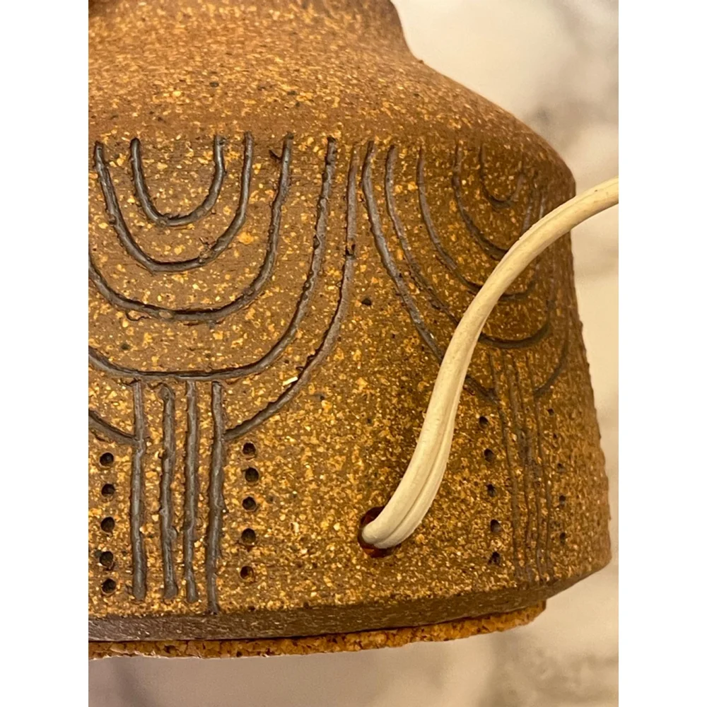 Ann Riggs Studio Pottery Lamp Warmer Carved Stoneware Cork Base Signed Vintage